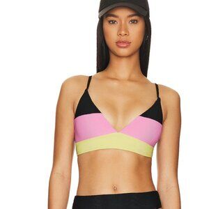 BEACH RIOT Riza Bikini Top Pink Lemonade Colorblock  LIKE NEW